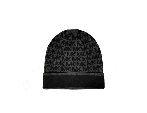 Vertical Stripes Logo Print Black Beanie