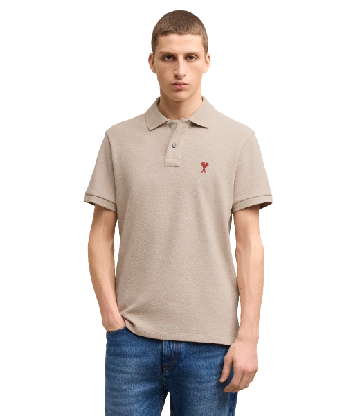Red Ami De Coeur Beige Pique Polo Shirt