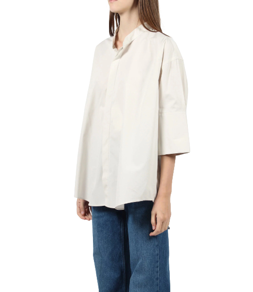 Mao Collar Oversize Chalk Cotton Poplin Shirt
