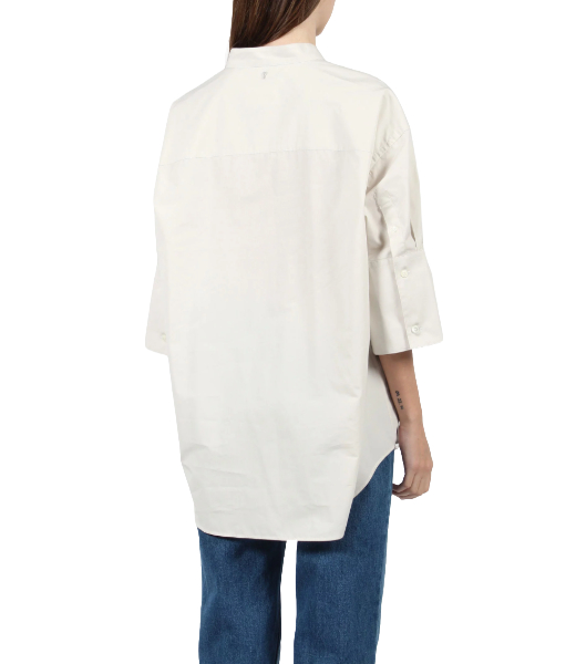 Mao Collar Oversize Chalk Cotton Poplin Shirt