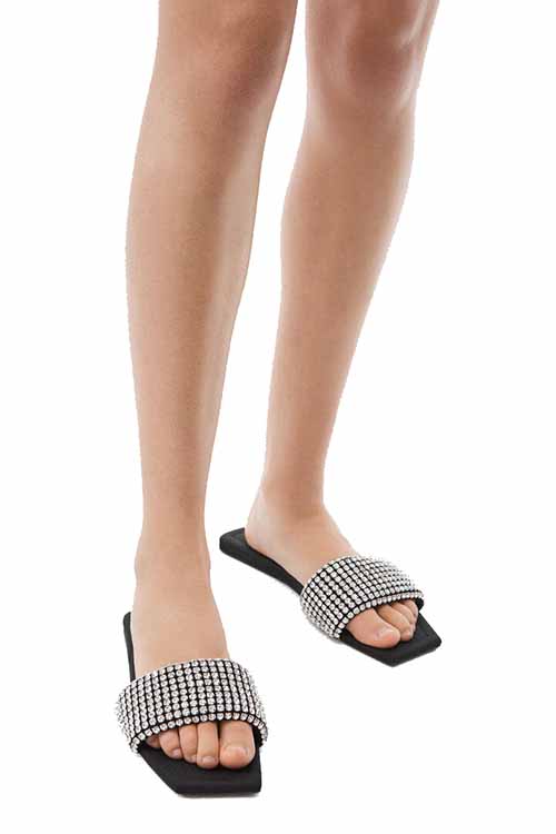 Black Anya Crystal Flat Slide