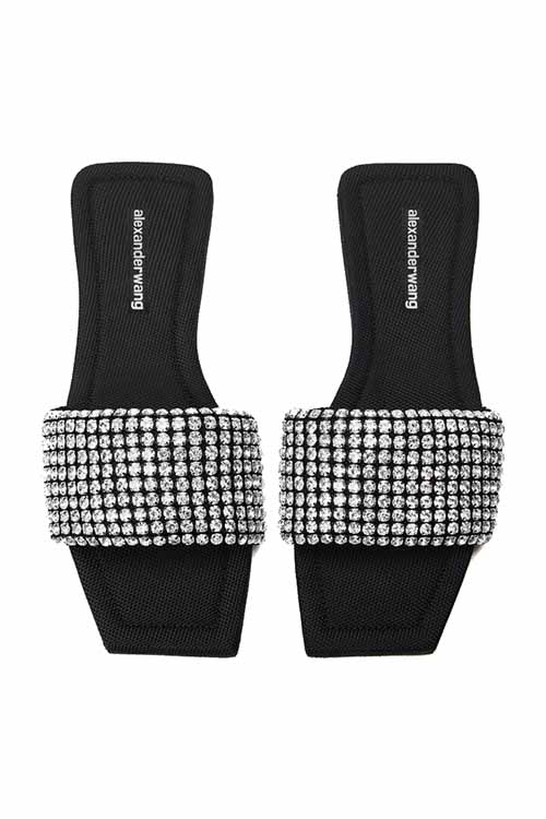 Black Anya Crystal Flat Slide