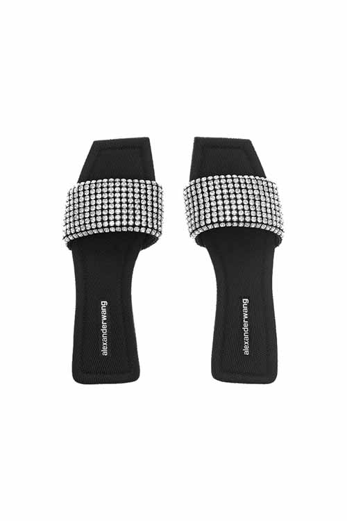 Black Anya Crystal Flat Slide
