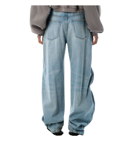 Bleach Blue Denim And Mesh Zipper Pants Regular