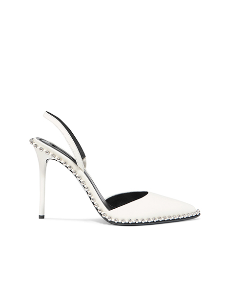 ALEXANDER WANG WHITE SLING BACK SILVER METALIC STUDS