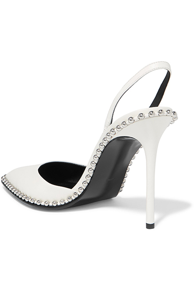 ALEXANDER WANG WHITE SLING BACK SILVER METALIC STUDS