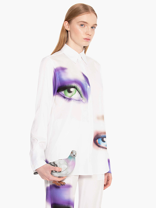 Eye Print Classic Fit White Shirt