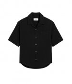 Black Cotton Camp Collar Short Sleeves Shirt