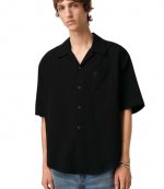 Black Cotton Camp Collar Short Sleeves Shirt