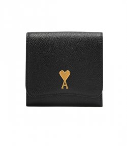 Black Leather Paris Compact Wallet