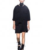 Black Weaving Round Neck Half Jumper
