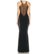 Black Low Back Racer Fishtail Gown With Mesh Sides