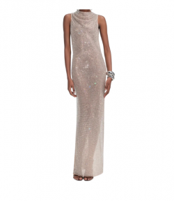 Silver Rhinestone Drape Maxi Dress