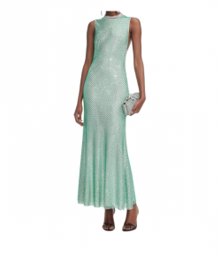 Mint Rhinestone Mesh Midi Dress