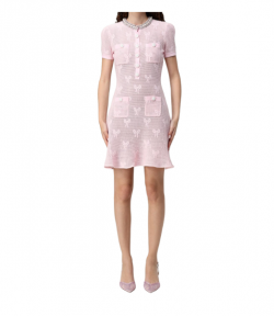 Pink Bow Crochet Crystal Trim Mini Dress