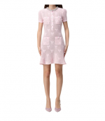 Pink Bow Crochet Crystal Trim Mini Dress