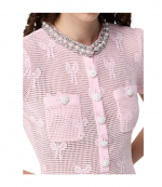 Pink Bow Crochet Crystal Trim Mini Dress
