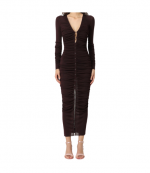 Brown Gathered Knit Midi Dress