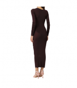 Brown Gathered Knit Midi Dress