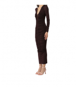 Brown Gathered Knit Midi Dress