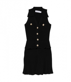 Black Pointelle Knit Mini Dress