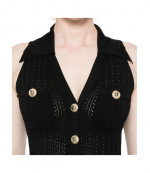 Black Pointelle Knit Mini Dress