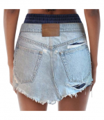 Light Bleach Distressed Denim Skirt With Boxer