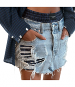 Light Bleach Distressed Denim Skirt With Boxer