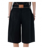 Faded Black Prestyled Pleated Shorts With Chain Belt