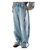 Bleach Blue Denim And Mesh Zipper Pants Regular