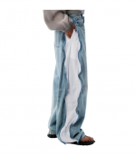 Bleach Blue Denim And Mesh Zipper Pants Regular
