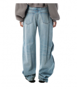 Bleach Blue Denim And Mesh Zipper Pants Regular