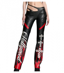 Black/Red Hollywood Assymetric Moto Trousers