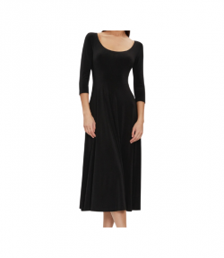 Black Long Sleeve Reversible Scoop Neck Flared Dress