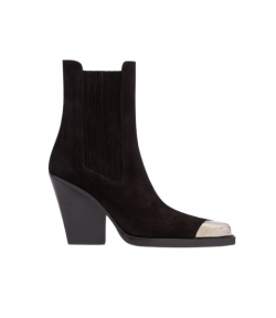 Black Suede Leather Dallas Embellished Toe Ankle Boot