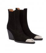 Black Suede Leather Dallas Embellished Toe Ankle Boot