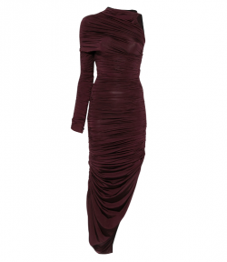 Burgundy One Shoulder  Mesh Robe Dress