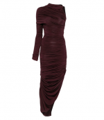 Burgundy One Shoulder  Mesh Robe Dress
