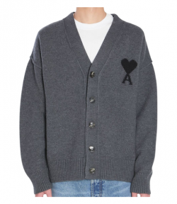 Dark Grey Cardigan With Contrasted Ami De Coeur Felted Merino Wool Knit