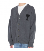 Dark Grey Cardigan With Contrasted Ami De Coeur Felted Merino Wool Knit