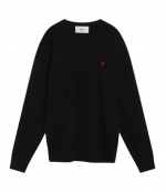 Black Crewneck Sweater With Contrasted Ami De Coeur Merino Wool Knit