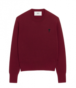 Cerise Crewneck Sweater With Contrasted Ami De Coeur Merino Wool Knit