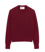 Cerise Crewneck Sweater With Contrasted Ami De Coeur Merino Wool Knit