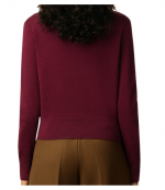 Cerise Crewneck Sweater With Contrasted Ami De Coeur Merino Wool Knit