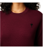 Cerise Crewneck Sweater With Contrasted Ami De Coeur Merino Wool Knit