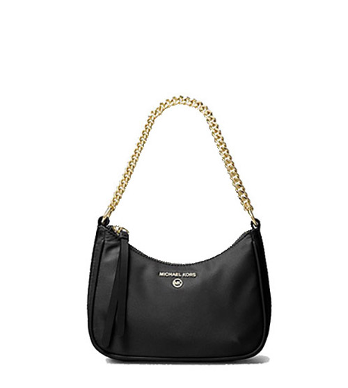 Black Jet Set Charm Shoulder Bag With Gold Chain