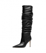 Black Leather Dawn Heeled Boot