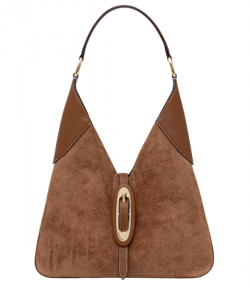 Brown Suede Leather Cornelia Md Buckle Hobo Shoulder Bag
