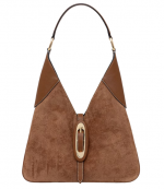 Brown Suede Leather Cornelia Md Buckle Hobo Shoulder Bag