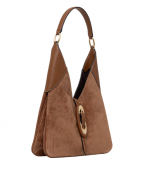 Brown Suede Leather Cornelia Md Buckle Hobo Shoulder Bag